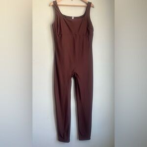 Brown Shaper Jumpsuit with Square Neckline